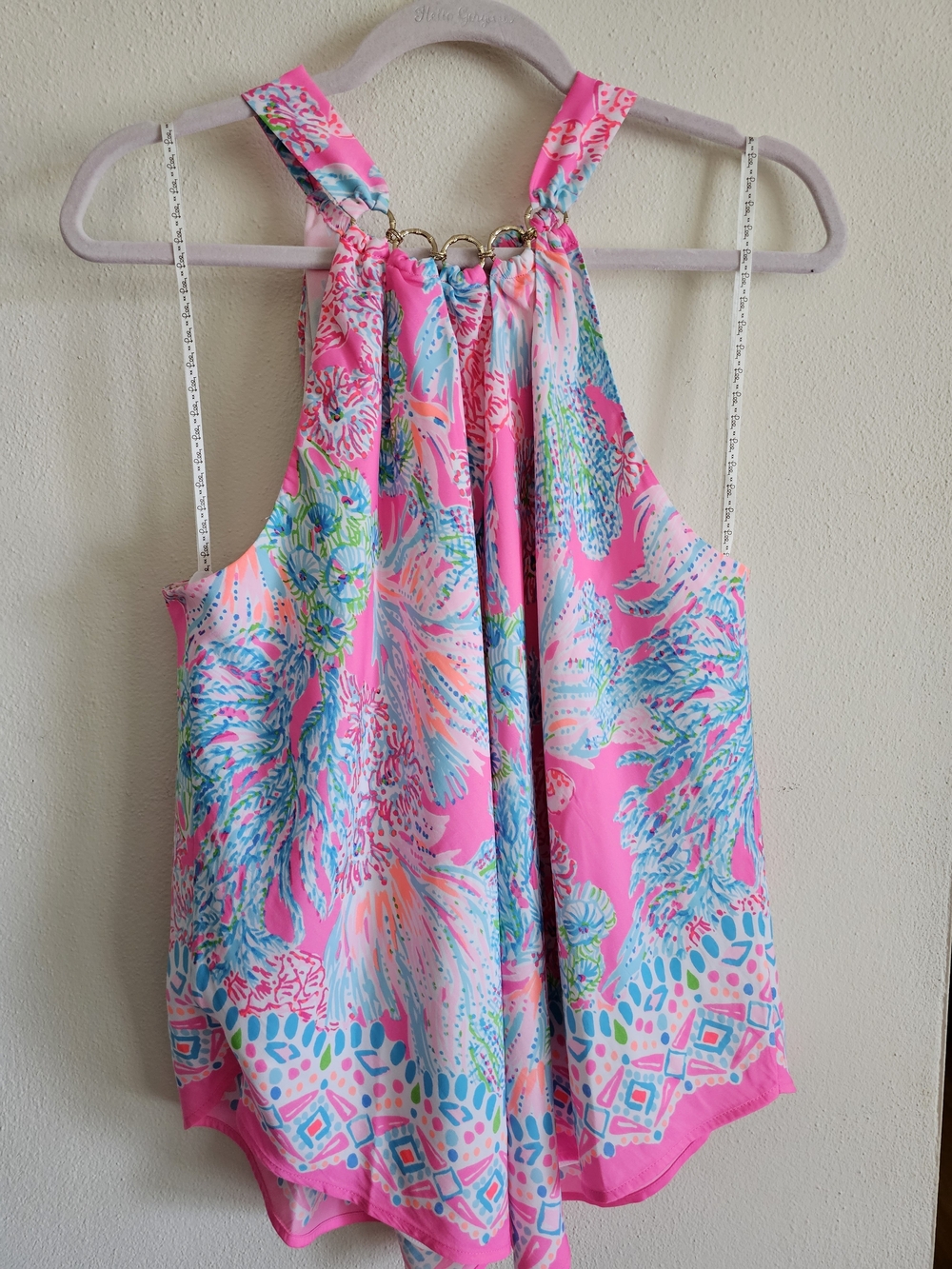 Lilly Pulitzer Hot Pink Tropical Print Top with Teal Accents